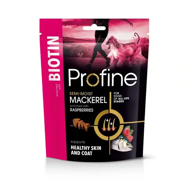 profine-snack-biotin-caballa-frambuesa-120-g Bolsa de Profine Snack Biotin de caballa con frambuesa para perros, 120 g