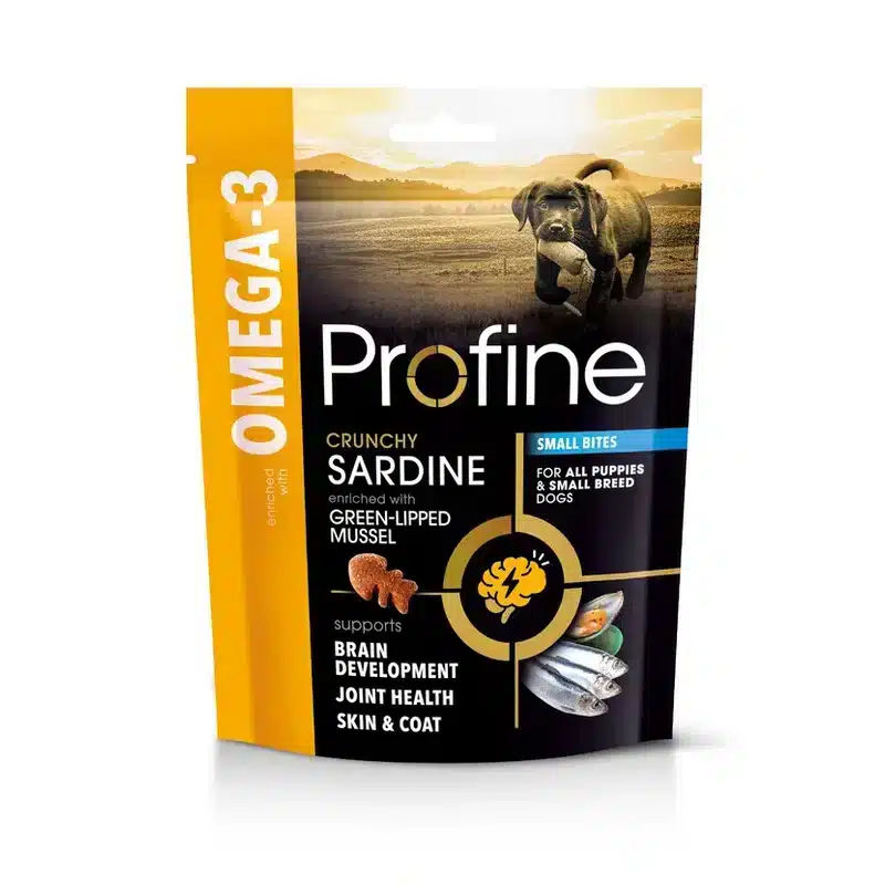 profine-snack-omega-3-sardina-mejillon-100-g Bolsa de Profine Snack Omega-3 de sardina con mejillón de concha verde para perros, 100 g